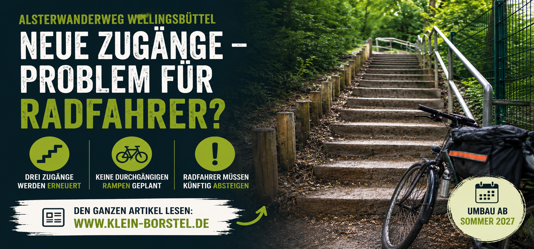 Umbau am Alsterwanderweg: Neue Zugänge sorgen für Kritik bei Radfahrern